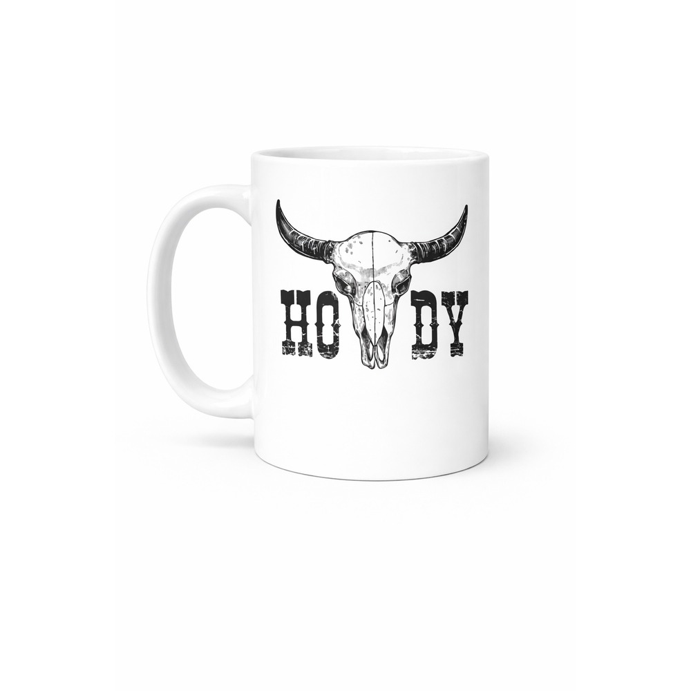 Howdy Bull Skull Coffee Mug White Ceramic 11oz Western Southwestern Decor Cup